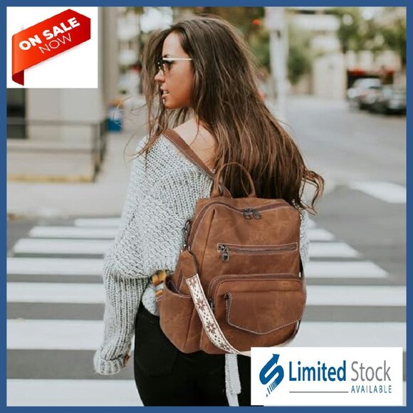 Leather Backpack Purse for Women, Convertible Shoulder Bag, 8 Pockets, Travel main image 4